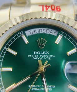 Đồng hồ Rolex Day-Date nam Green cọc số dạ quang Super Fake máy cơ Nhật 37mm