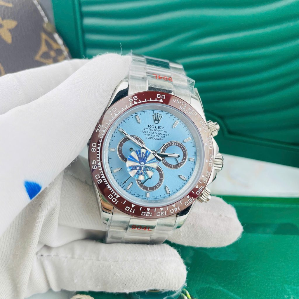Đồng hồ Rolex Daytona Cosmograph cơ nhật mặt xanh băng Fake cao cấp 40mm
