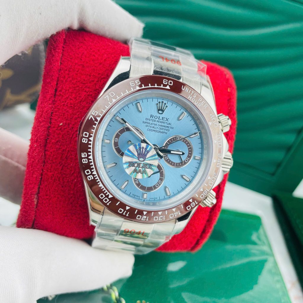 Đồng hồ Rolex Daytona Cosmograph cơ nhật mặt xanh băng Fake cao cấp 40mm