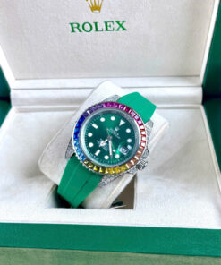 Đồng hồ Rolex Submariner nam đính đá xanh blue 7 sắc cầu vồng Super Fake 11 40mm