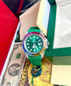 Đồng hồ Rolex Submariner nam đính đá xanh blue 7 sắc cầu vồng Super Fake 11 40mm