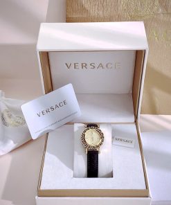Đồng hồ Versace Glam Chic nữ dây da đen mặt vàng gold Like Auth 30mm (3)