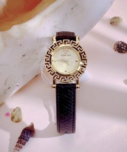 Đồng hồ Versace Glam Chic nữ dây da đen mặt vàng gold Like Auth 30mm (3)