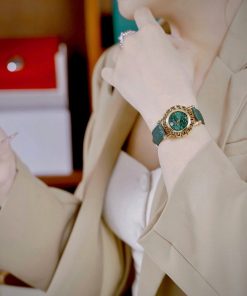 Đồng hồ Versace Glam Chic nữ dây da green niềng bông hoa Like Auth 30mm