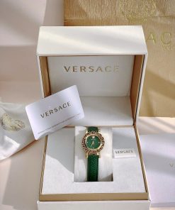 Đồng hồ Versace Glam Chic nữ dây da green niềng bông hoa Like Auth 30mm