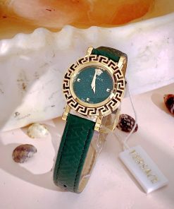 Đồng hồ Versace Glam Chic nữ dây da green niềng bông hoa Like Auth 30mm