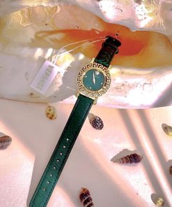 Đồng hồ Versace Glam Chic nữ dây da green niềng bông hoa Like Auth 30mm