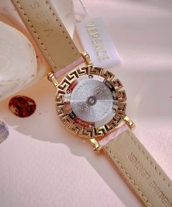 Đồng hồ Versace Glam Chic nữ dây da hồng niềng bông hoa Like Auth 30mm