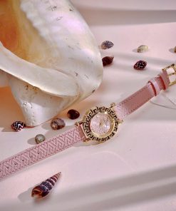 Đồng hồ Versace Glam Chic nữ dây da hồng niềng bông hoa Like Auth 30mm