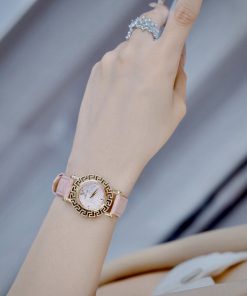 Đồng hồ Versace Glam Chic nữ dây da hồng niềng bông hoa Like Auth 30mm