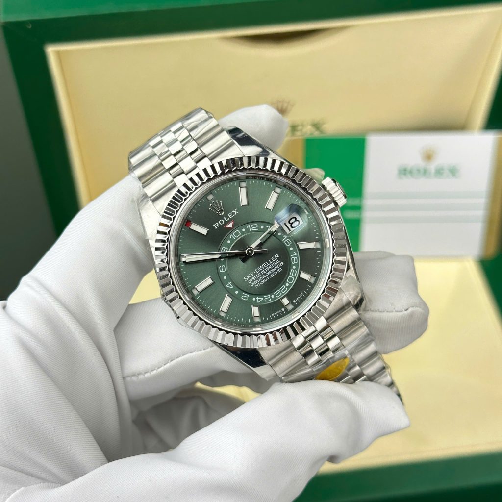 Đồng hồ nam Rolex Sky-Dweller 326934 Replica 11 mặt xanh lá cây dây Jubilee 42mm (2)