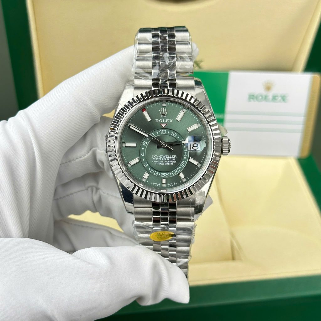 Đồng hồ nam Rolex Sky-Dweller 326934 Replica 11 mặt xanh lá cây dây Jubilee 42mm (2)