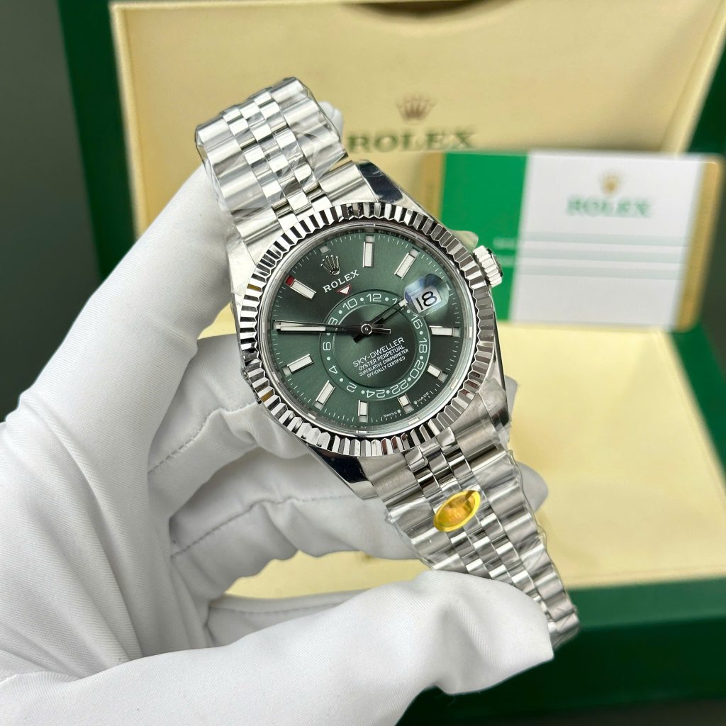 Đồng hồ nam Rolex Sky-Dweller 326934 Replica 11 mặt xanh lá cây dây Jubilee 42mm (2)