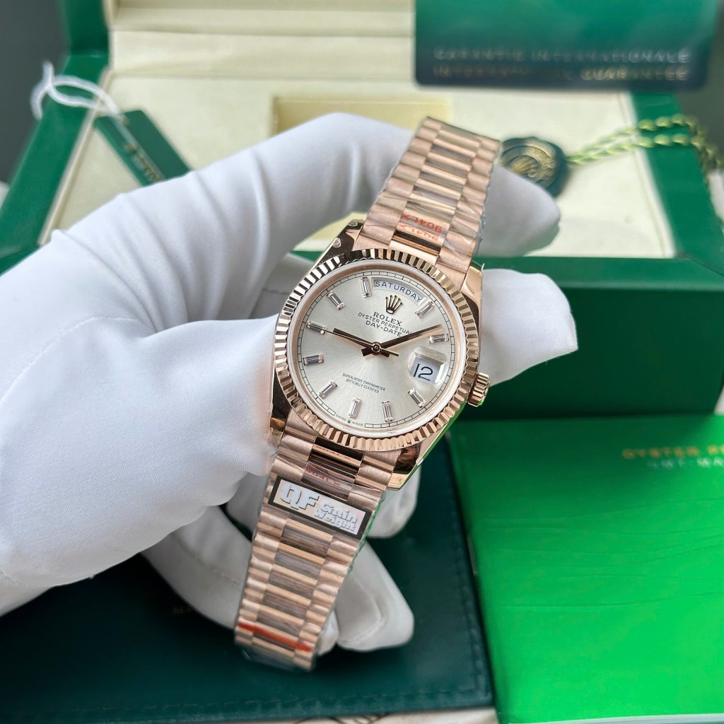 Đồng Hồ Rolex Day-Date 128235 Chế Tác mặt số bạc trọng lượng 158gram nhà máy QF 36mm (2)