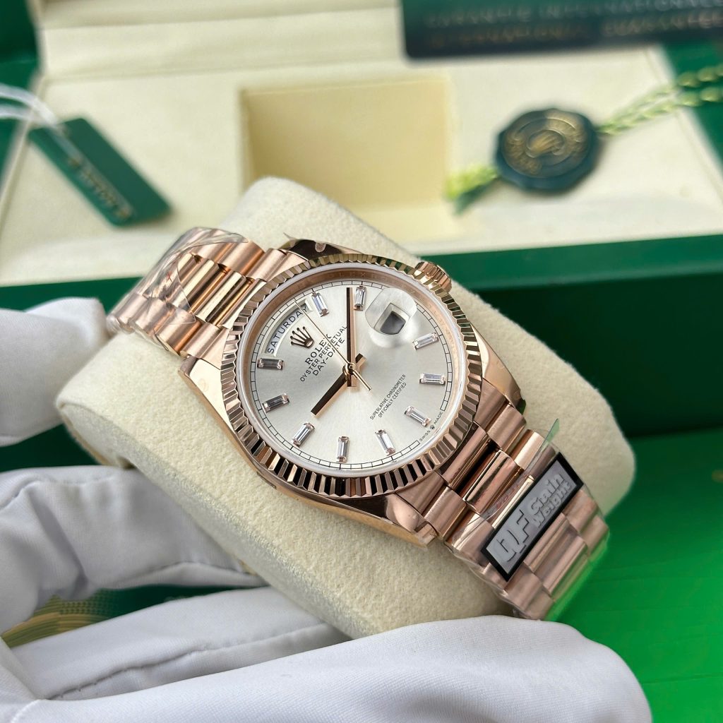 Đồng Hồ Rolex Day-Date 128235 Chế Tác mặt số bạc trọng lượng 158gram nhà máy QF 36mm (2)