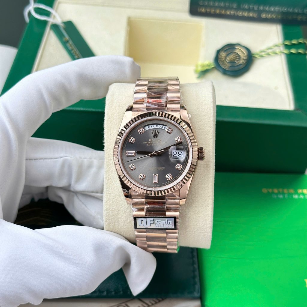 Đồng Hồ Rolex Day-Date 128235 Replica 11 mặt xám trọng lượng 158gram nhà máy QF 36mm (2)