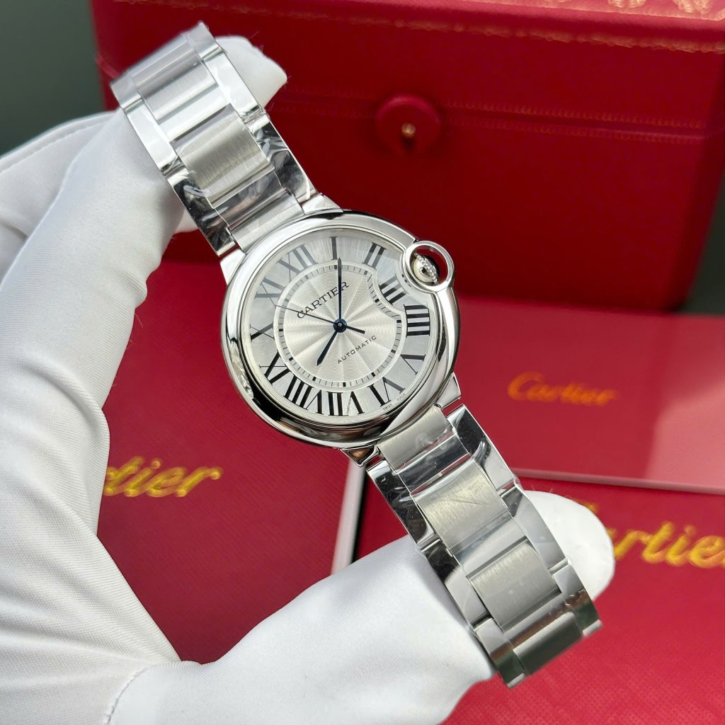 Đồng hồ Cartier Ballon Bleu Replica 1 1 nam mặt trắng dây kim loại nhà máy AF 36mm (2)
