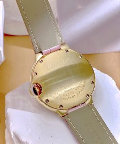Đồng hồ Cartier Ballon Bleu nữ đính full đá dây da hồng Fake 11 36mm