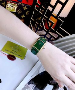 Đồng hồ Cartier Tank Louis dây da Green mặt chữ Nhật Fake Cao Cấp 24X32mm (6)