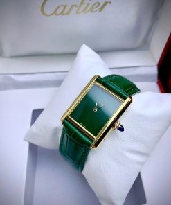 Đồng hồ Cartier Tank Louis dây da Green mặt chữ Nhật Fake Cao Cấp 24X32mm (6)