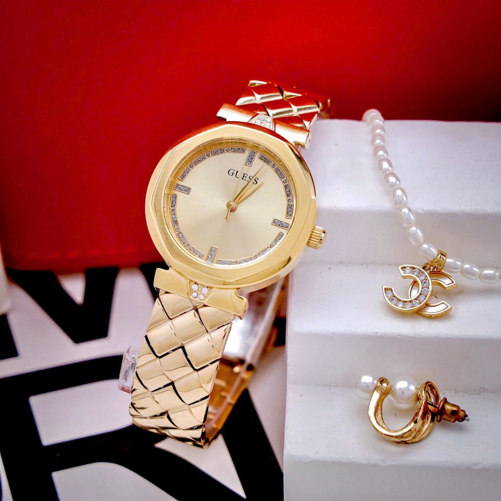 Đồng hồ Guess Rumour nữ dây kim loại cọc số đính đá Like Auth 34mm