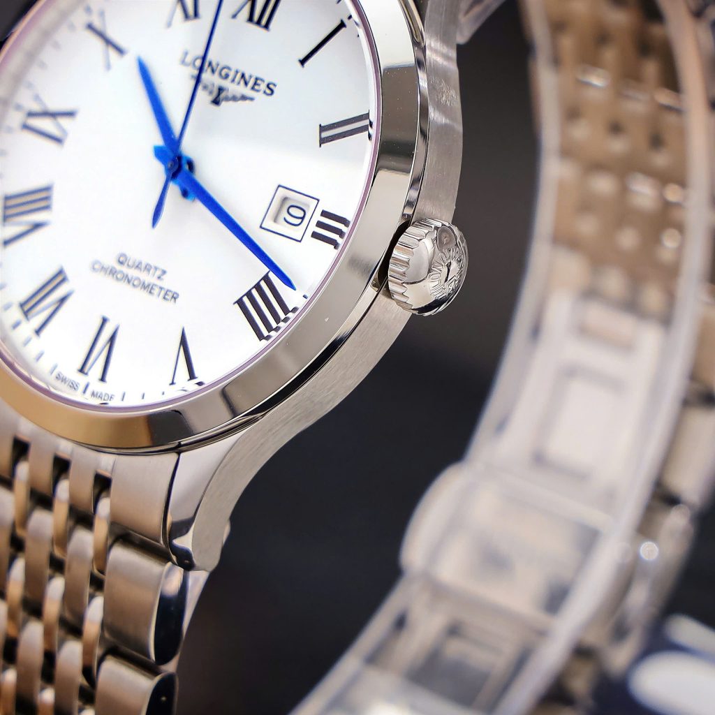Đồng hồ Longines Record mặt trắng cọc số la mã dây kim loại Fake 11 40mm