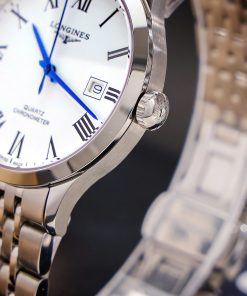 Đồng hồ Longines Record mặt trắng cọc số la mã dây kim loại Fake 11 40mm