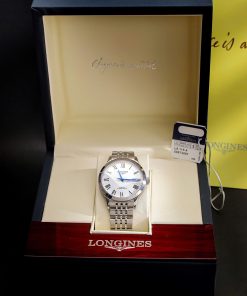 Đồng hồ Longines Record mặt trắng cọc số la mã dây kim loại Fake 11 40mm