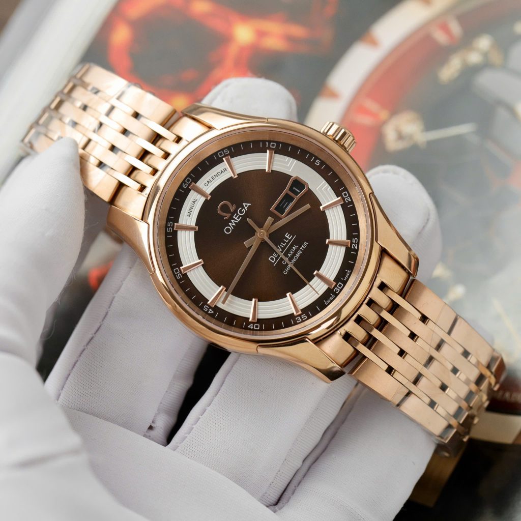 Đồng hồ Omega De Ville Hour Vision Co-Axial Rep 11 màu nâu dây kim loại 41mm (2)