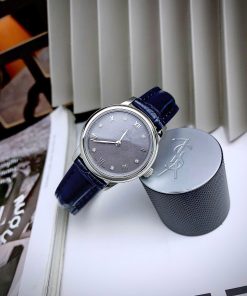 Đồng hồ Omega De Ville nữ Gray dây da xanh máy Nhật Fake cao cấp 27.5mm