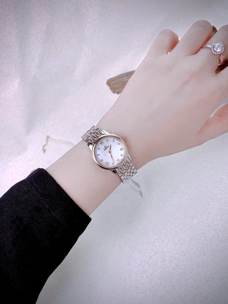 Đồng hồ Omega De Ville nữ demi dây kim loại mặt xà cừ Fake cao cấp 27 (4)