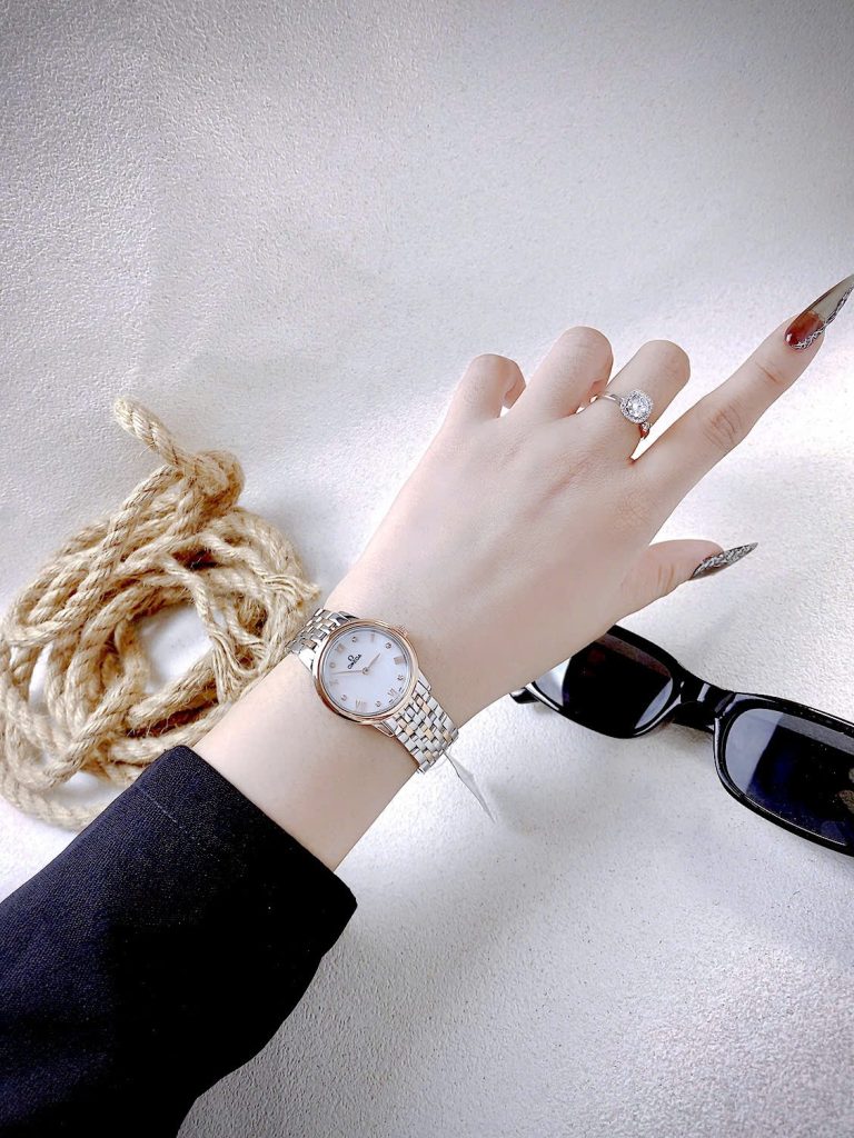 Đồng hồ Omega De Ville nữ demi dây kim loại mặt xà cừ Fake cao cấp 27 (4)