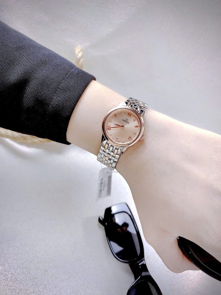 Đồng hồ Omega De Ville nữ demi dây kim loại máy Nhật Fake cao cấp 27.5mm