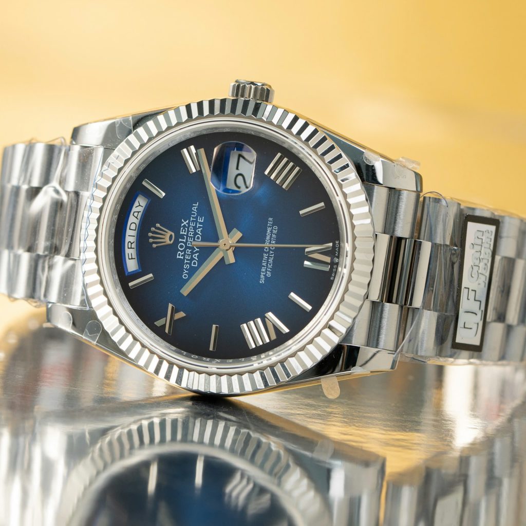 Đồng hồ Rep 11 Rolex Day-Date 228239 mặt xanh cọc số la mã trọng lượng 186gram QF 40mm (2)