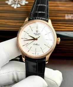 Đồng hồ Rolex Cellini Replica 11 màu vàng hồng dây da 39mm (2)