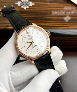 Đồng hồ Rolex Cellini Replica 11 màu vàng hồng dây da 39mm (2)