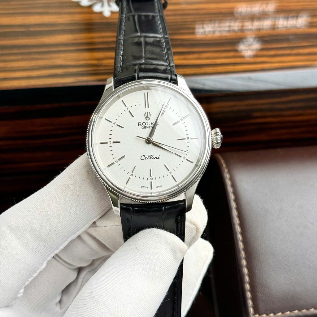 Đồng hồ Rolex Cellini mặt trắng dây da Rep 11 cao cấp 39mm (2)
