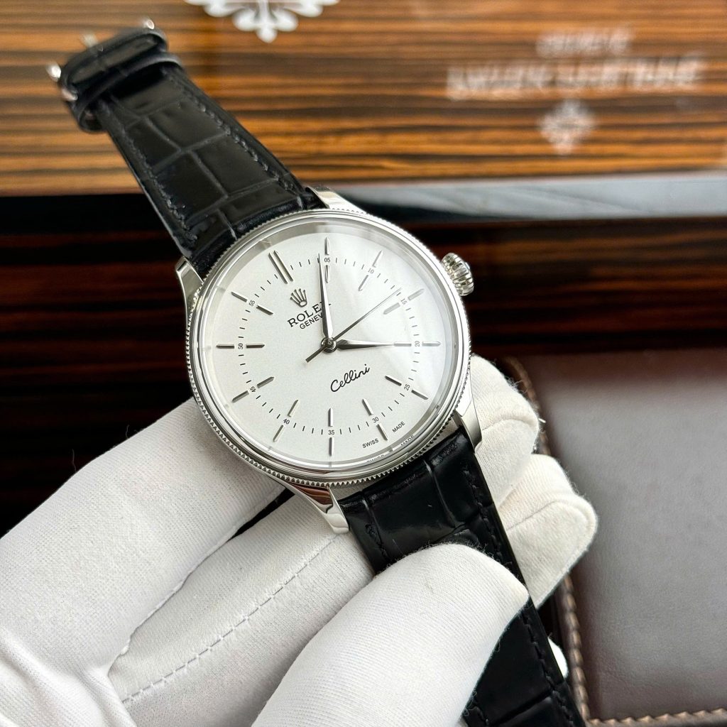 Đồng hồ Rolex Cellini mặt trắng dây da Rep 11 cao cấp 39mm (2)