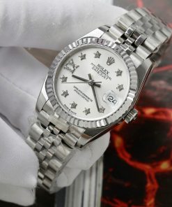 Đồng hồ Rolex DateJust Rep 11 cao cấp nữ mặt bạc cọc số hình ông sao 31mm (2)