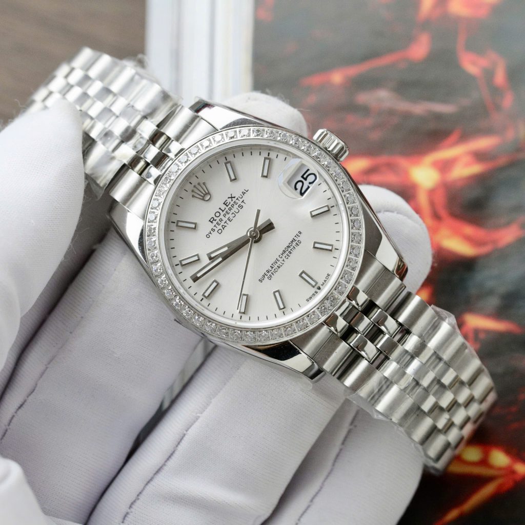 Đồng hồ Rolex DateJust Rep 11 cao cấp nữ mặt trắng cọc số dạ quang GSF 31mm (2)