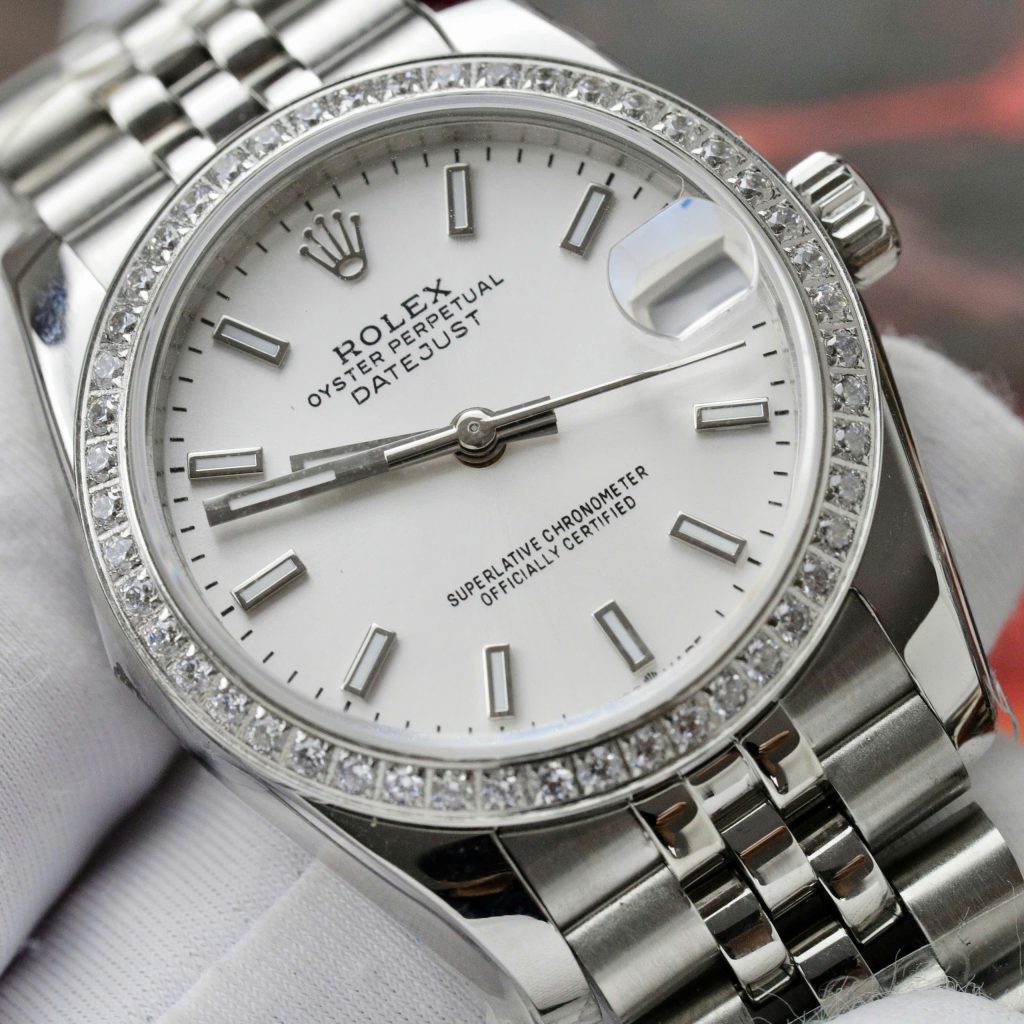 Đồng hồ Rolex DateJust Rep 11 cao cấp nữ mặt trắng cọc số dạ quang GSF 31mm (2)