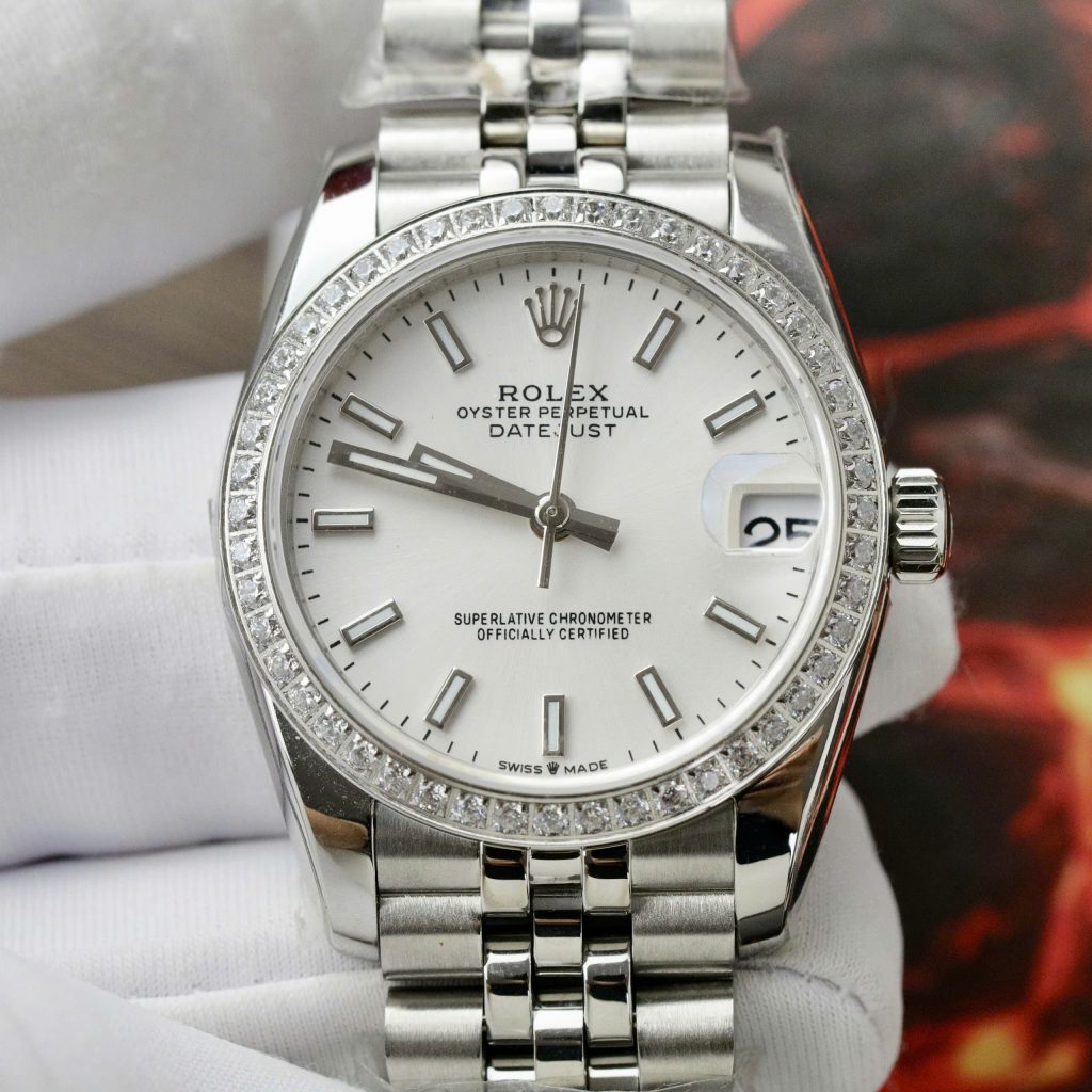 Đồng hồ Rolex DateJust Rep 11 cao cấp nữ mặt trắng cọc số dạ quang GSF 31mm (2)