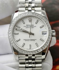 Đồng hồ Rolex DateJust Rep 11 cao cấp nữ mặt trắng cọc số dạ quang GSF 31mm (2)