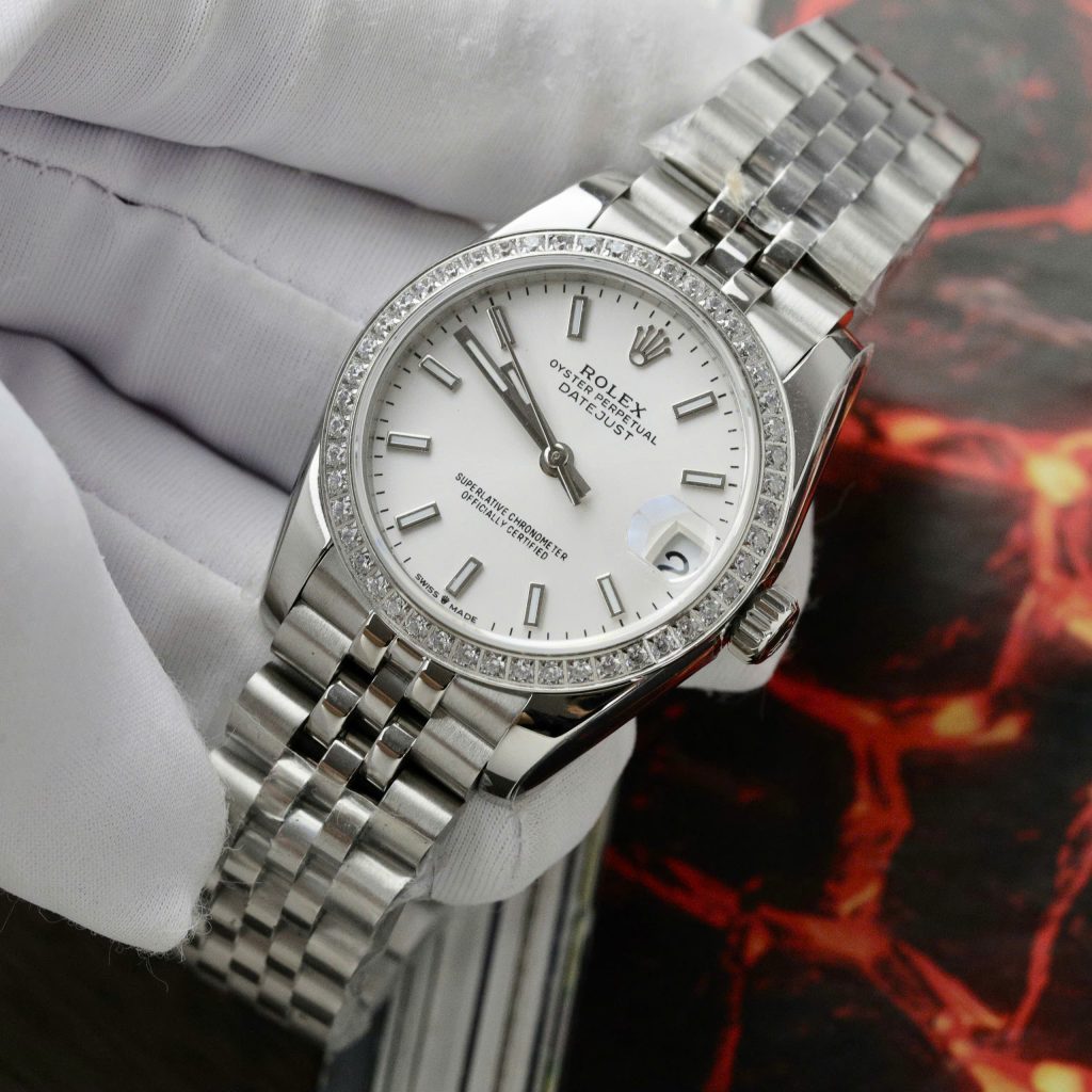 Đồng hồ Rolex DateJust Rep 11 cao cấp nữ mặt trắng cọc số dạ quang GSF 31mm (2)