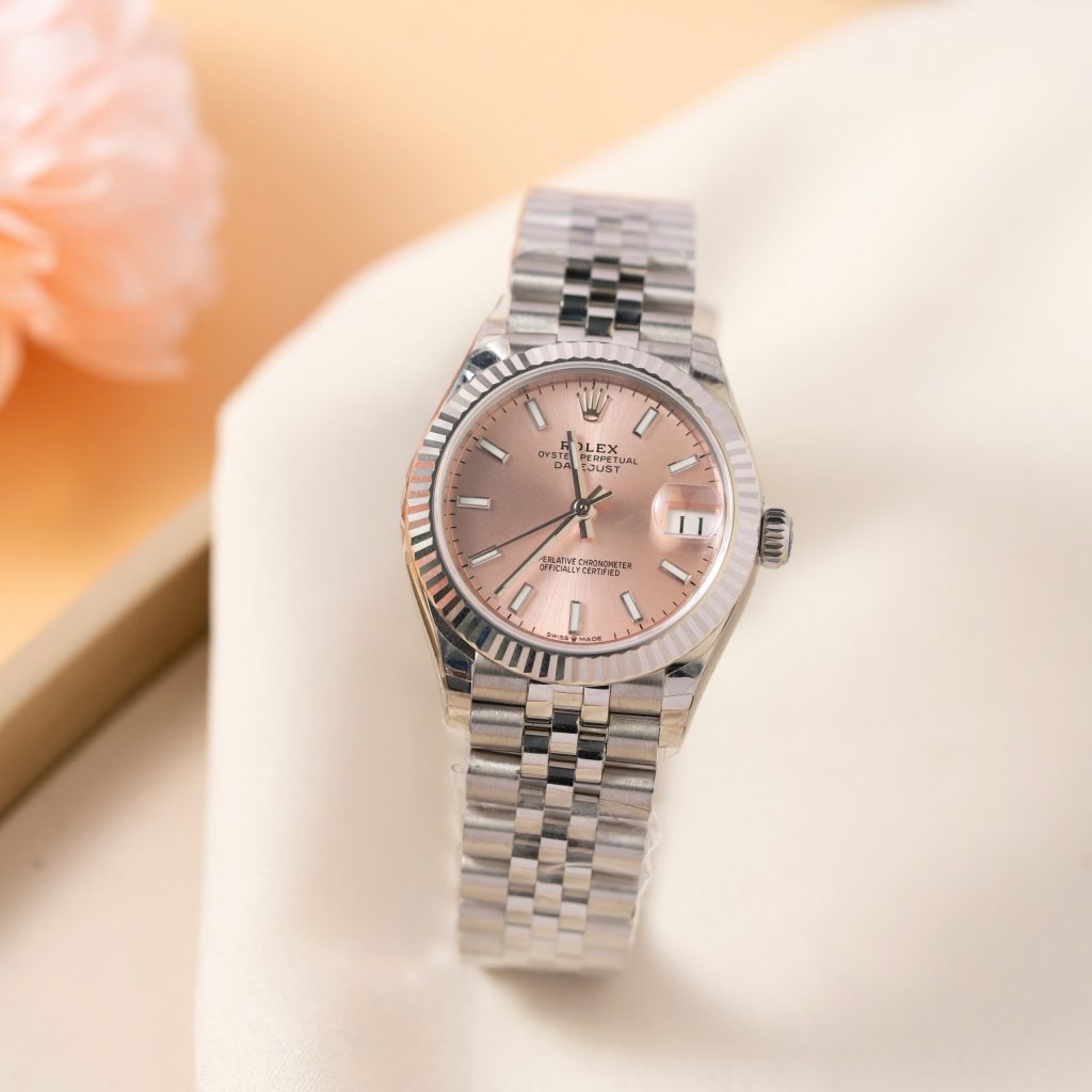 Đồng hồ Rolex DateJust Replica 11 nữ mặt hồng cọc số dạ quang 31mm (3)
