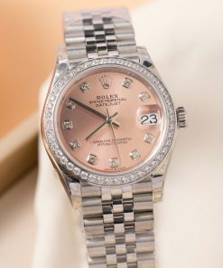 Đồng hồ Rolex DateJust Replica 11 nữ mặt hồng viền đính đá 31mm (2)