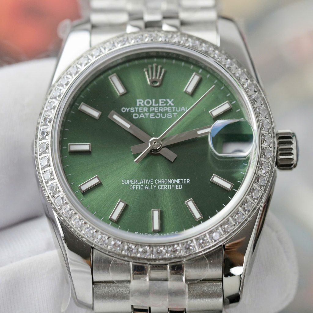Đồng hồ Rolex DateJust Replica 11 nữ mặt xanh lá cây cọc số dạ quang 31mm (2)