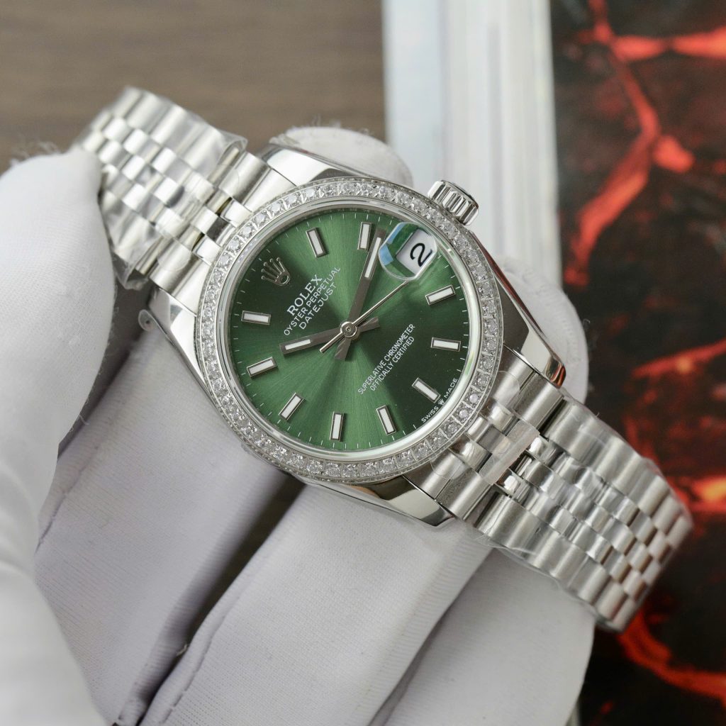 Đồng hồ Rolex DateJust Replica 11 nữ mặt xanh lá cây cọc số dạ quang 31mm (2)
