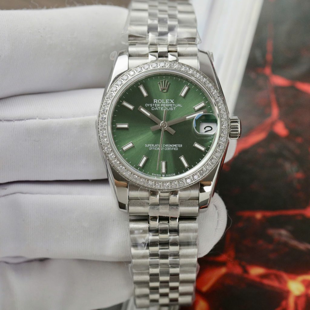 Đồng hồ Rolex DateJust Replica 11 nữ mặt xanh lá cây cọc số dạ quang 31mm (2)