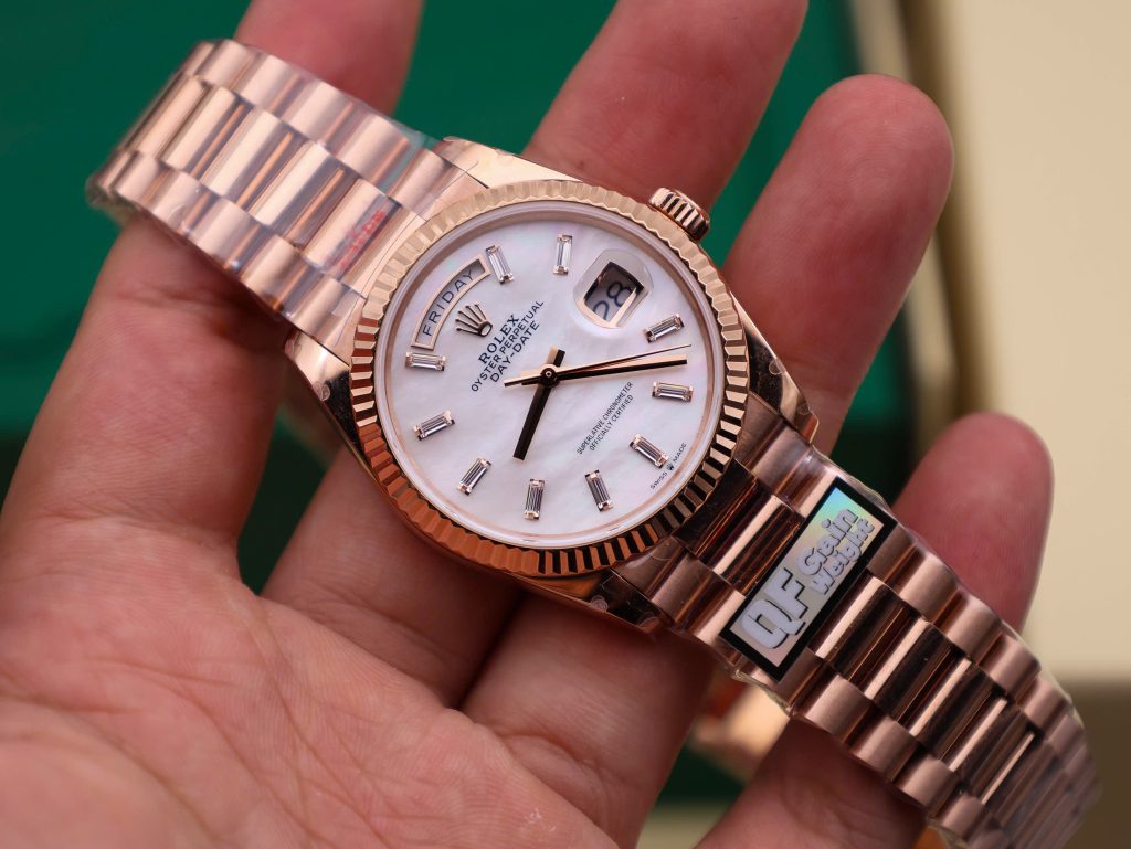 Đồng hồ Rolex Day-Date 128235 Replica 11 mặt số khảm xà cừ trọng lượng 158gram nhà máy QF 36mm (2)